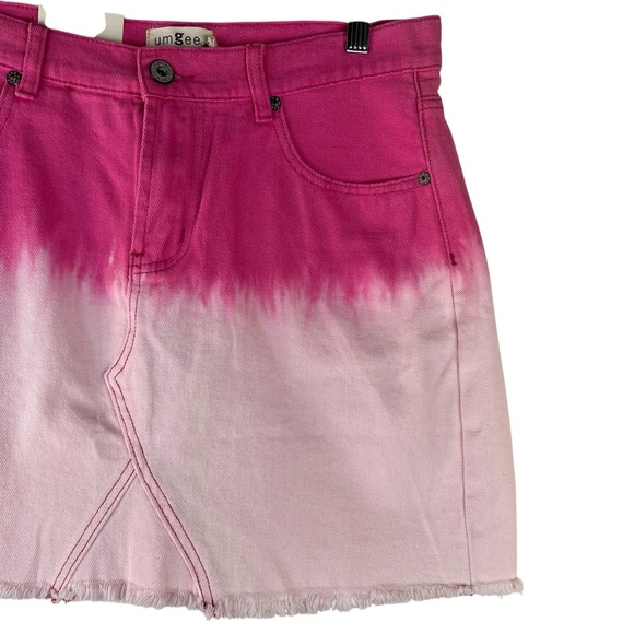 NWT Umgee Pink Ombre Denim Mini Skirt Size Large Gradient Dip Dye Raw Hem Y2 - Picture 10 of 13
